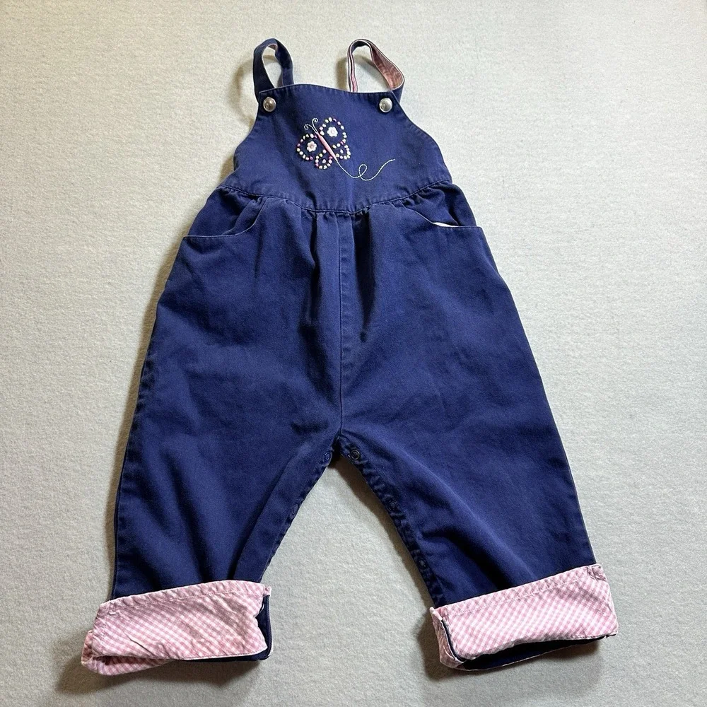 Vintage Gymboree Flower Power Embroidered Overalls Girls 18-24 Month Cottage